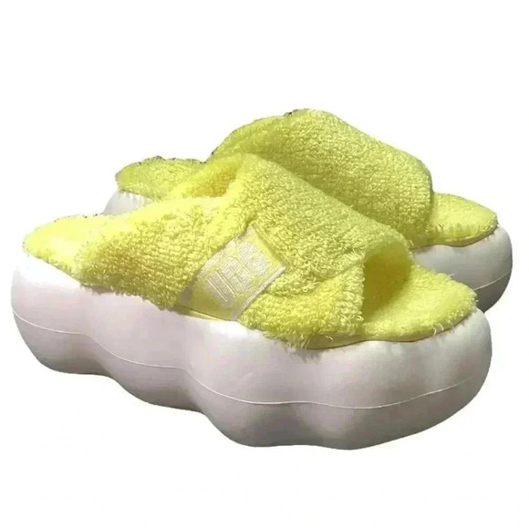 Ugg Sugarcloud Womens 9 Slide Platform Sandals Yellow Terry Slippers Shoes NEW - Picture 1 of 9